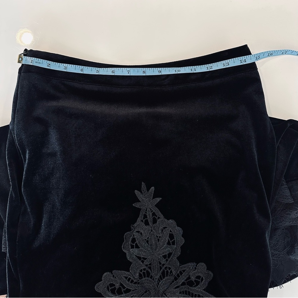 Dark In Love Black Velvet Gothic Mermaid Maxi Skirt with Lace Appliqué - Picture 6 of 9